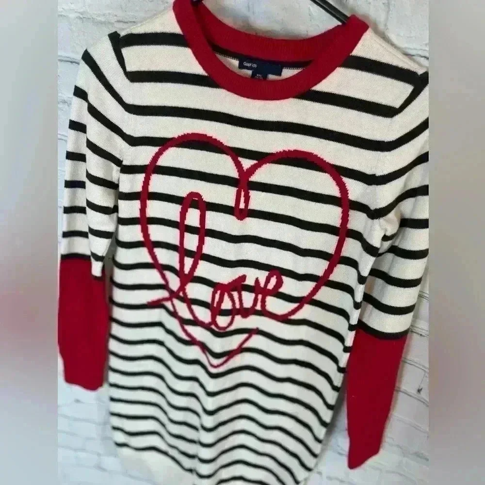 GAP Kids XXL 14/16 HEART‎ Long Sleeve Knit Sweater Dress Striped Valentine’s Day